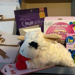 Plush Lamb Dog Toy with Red Accents